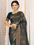 Green Satin Saree With Blouse Piece Green Satin Saree With Blouse Piece