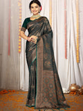 Green Satin Saree With Blouse Piece Green Satin Saree With Blouse Piece