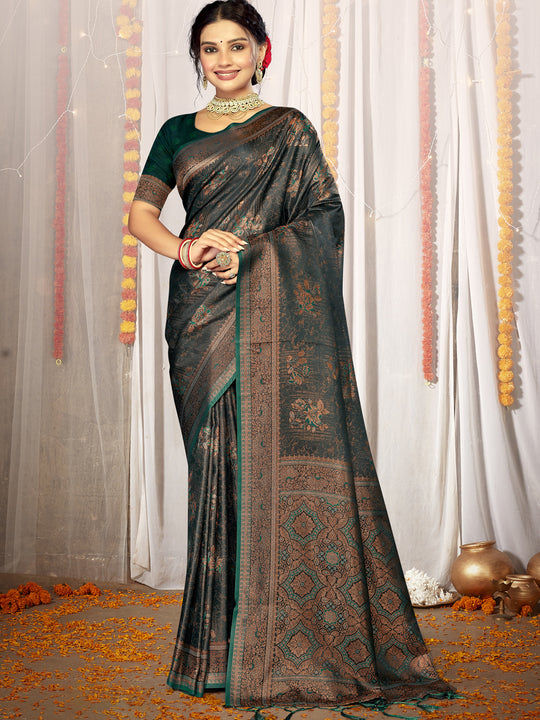 Green Satin Saree With Blouse Piece Green Satin Saree With Blouse Piece