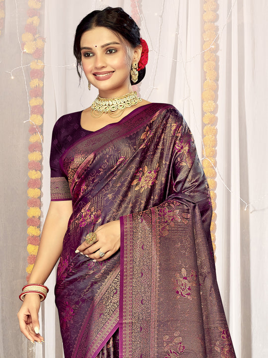 Purple Satin Saree With Blouse Piece Purple Satin Saree With Blouse Piece