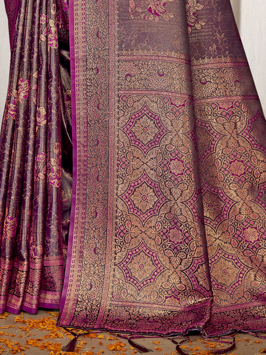 Purple Satin Saree With Blouse Piece Purple Satin Saree With Blouse Piece