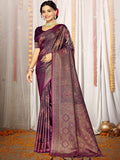 Purple Satin Saree With Blouse Piece Purple Satin Saree With Blouse Piece