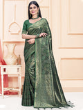 Green Satin Saree With Blouse Piece Green Satin Saree With Blouse Piece