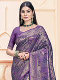 Lavender Satin Saree With Blouse Piece Lavender Satin Saree With Blouse Piece