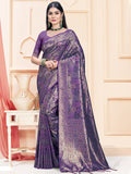 Lavender Satin Saree With Blouse Piece Lavender Satin Saree With Blouse Piece