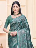 Green Satin Saree With Blouse Piece Green Satin Saree With Blouse Piece