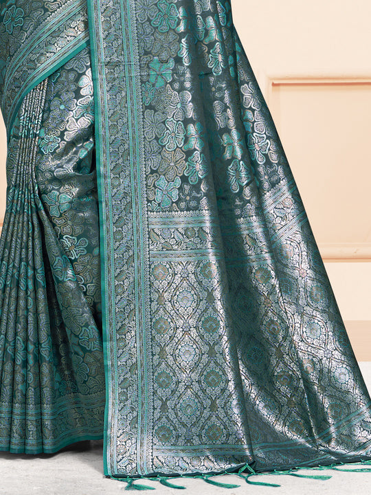 Green Satin Saree With Blouse Piece Green Satin Saree With Blouse Piece