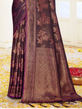 Burgundy Satin Saree With Blouse Piece Burgundy Satin Saree With Blouse Piece