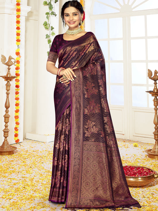 Burgundy Satin Saree With Blouse Piece Burgundy Satin Saree With Blouse Piece