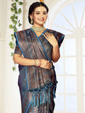 Blue Satin Saree With Blouse Piece Blue Satin Saree With Blouse Piece