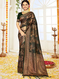 Green Satin Saree With Blouse Piece Green Satin Saree With Blouse Piece