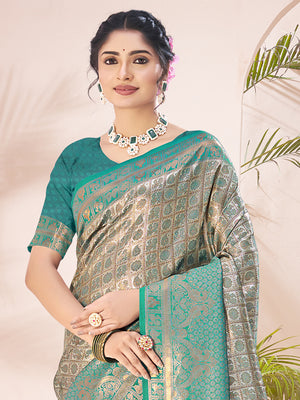 Sky Blue Silk Saree With Blouse Piece