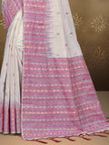 Cream Cotton Saree With Pink Blouse Piece Cream Cotton Saree With Pink Blouse Piece