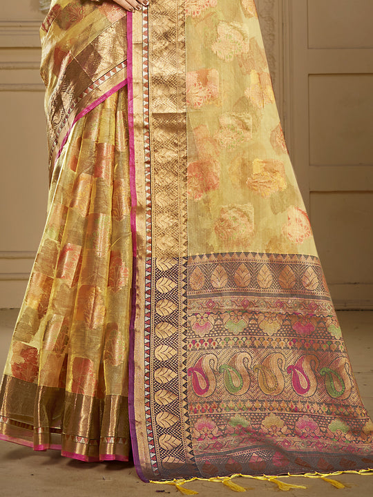 Beige Organza Saree With Blouse Piece Beige Organza Saree With Blouse Piece