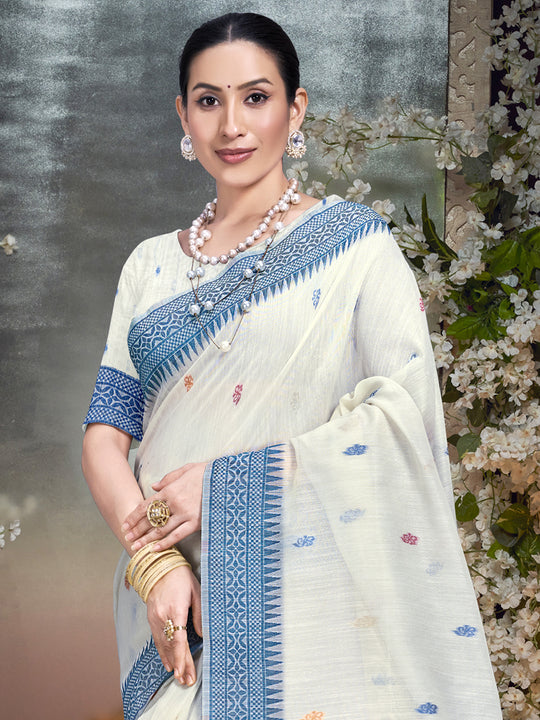 Cream Cotton Saree With Blouse Piece Cream Cotton Saree With Blouse Piece