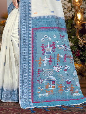 Cream Cotton Saree With Blouse Piece