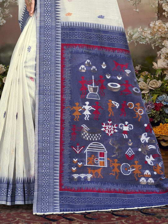 Cream Cotton Saree With Blouse Piece Cream Cotton Saree With Blouse Piece