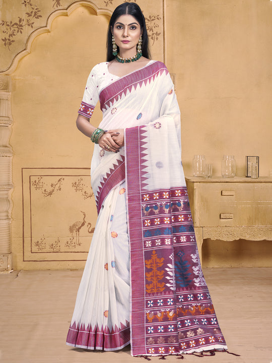 Cream Cotton Saree With Blouse Piece Cream Cotton Saree With Blouse Piece