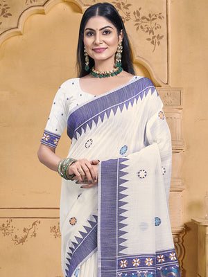 Cream Cotton Saree With Blouse Piece