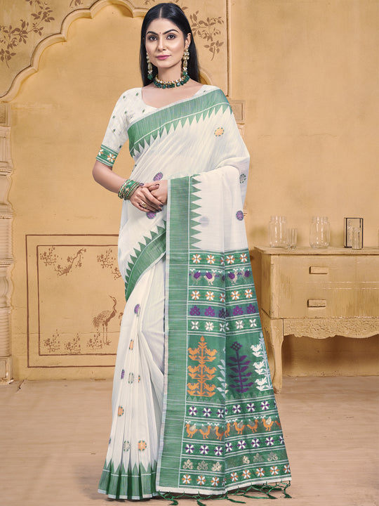 Cream Cotton Saree With Blouse Piece Cream Cotton Saree With Blouse Piece