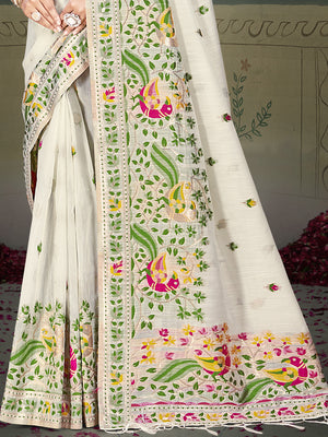 Cream Cotton Saree With Blouse Piece