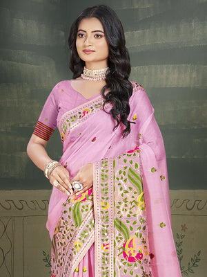 Pink Cotton Saree With Blouse Piece