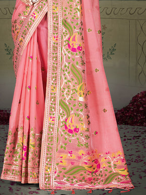 Pink Cotton Saree With Blouse Piece
