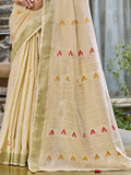 Beige Cotton Saree With Blouse Piece Beige Cotton Saree With Blouse Piece