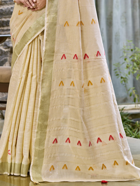 Beige Cotton Saree With Blouse Piece Beige Cotton Saree With Blouse Piece