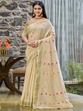 Beige Cotton Saree With Blouse Piece Beige Cotton Saree With Blouse Piece
