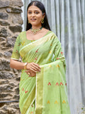 Green Cotton Saree With Blouse Piece Green Cotton Saree With Blouse Piece