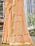 Peach Cotton Saree With Blouse Piece Peach Cotton Saree With Blouse Piece