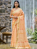 Peach Cotton Saree With Blouse Piece Peach Cotton Saree With Blouse Piece