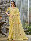 Yellow Cotton Saree With Blouse Piece Yellow Cotton Saree With Blouse Piece