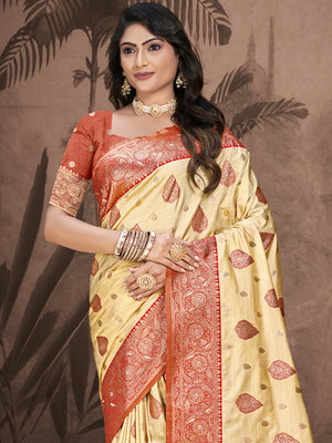 Beige Silk Saree With Blouse Piece