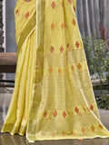 Yellow Linen Blend Saree With Blouse Piece Yellow Linen Blend Saree With Blouse Piece
