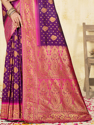 Wine Silk Saree With Blouse Piece