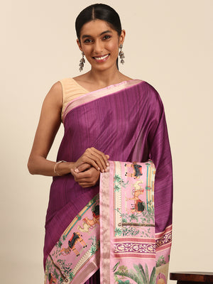 Magenta Cotton Saree With Blouse Piece