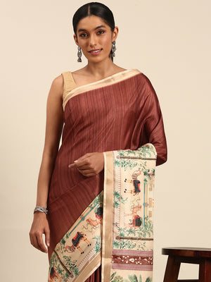 Brown Cotton Saree With Blouse Piece