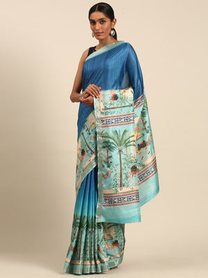 Blue Cotton Saree With Blouse Piece