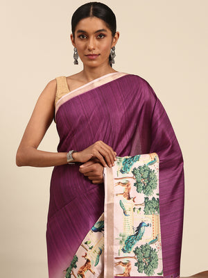 Purple Cotton Saree With Blouse Piece
