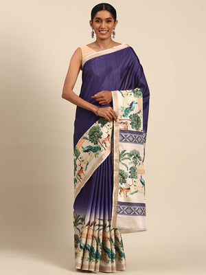 Blue Cotton Saree With Blouse Piece