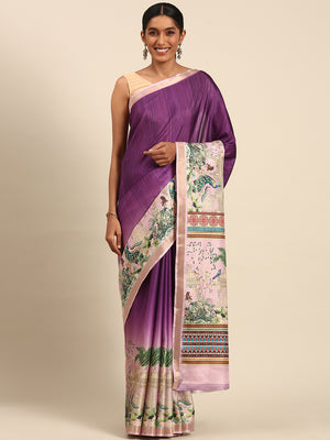 Purple Cotton Saree With Blouse Piece