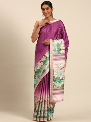Purple Cotton Saree With Blouse Piece
