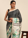 Grey Cotton Saree With Blouse Piece Grey Cotton Saree With Blouse Piece