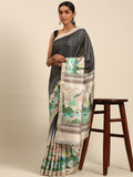Grey Cotton Saree With Blouse Piece Grey Cotton Saree With Blouse Piece