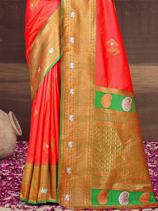Red Silk Saree With Blouse Piece Red Silk Saree With Blouse Piece