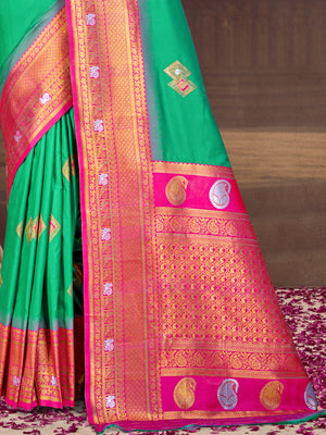 Teal Silk Saree With Blouse Piece