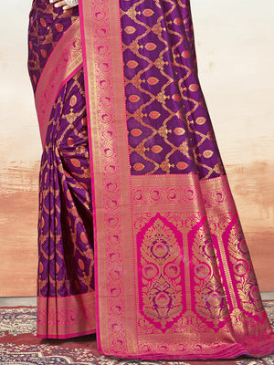 Wine Silk Saree With Blouse Piece