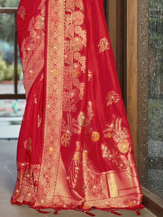 Red Silk Saree With Blouse Piece Red Silk Saree With Blouse Piece
